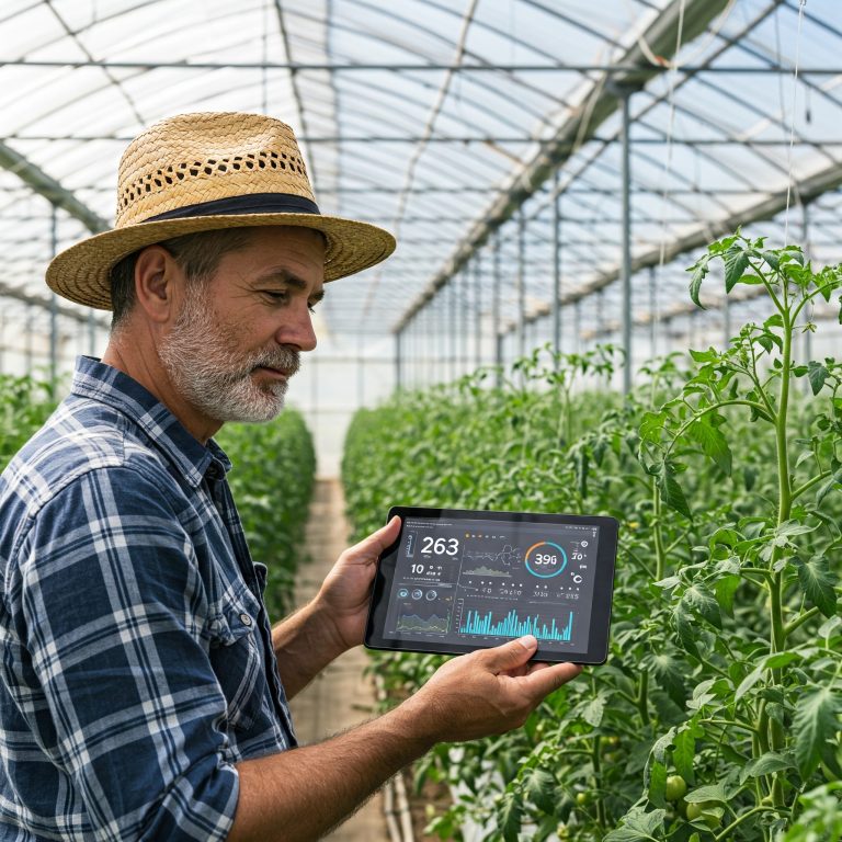 스마트 농업 기술을 사용하는 농업인